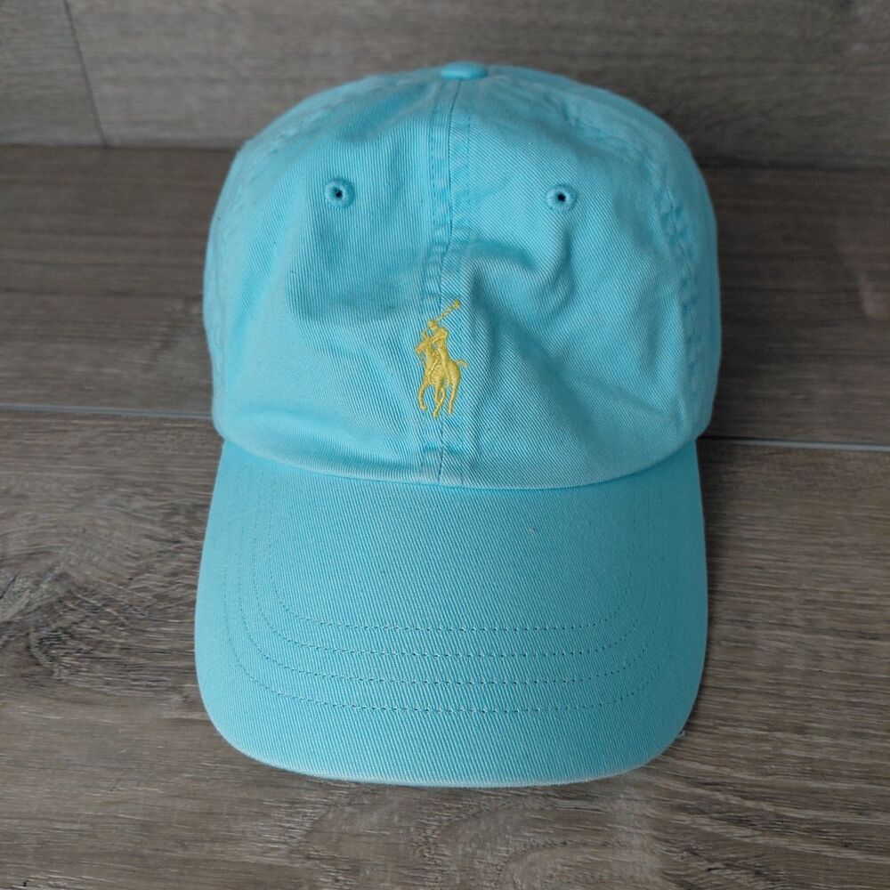 Vintage Polo Ralph Lauren Hat Baby Blue Strapback 90s Yellow Pony Baseball Cap